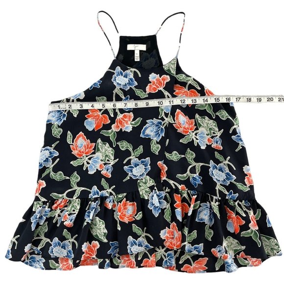 Joie Derwin 100% Silk Racerback Ruffle Tank Camisole Lined Black Floral Print XS - Picture 3 of 9